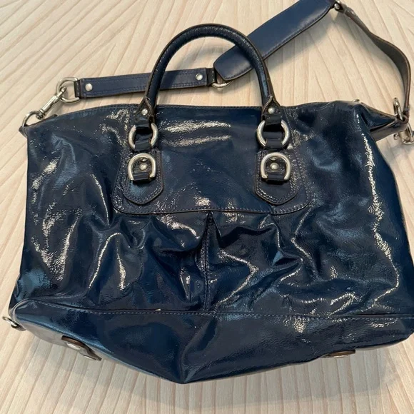 Coach Madison Sabrina Midnight Blue Patent Leather Satchel Bag - Picture 3 of 12